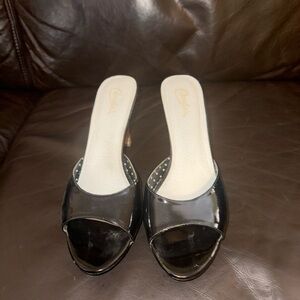 Candie's Black Patent Open-Toe Heels